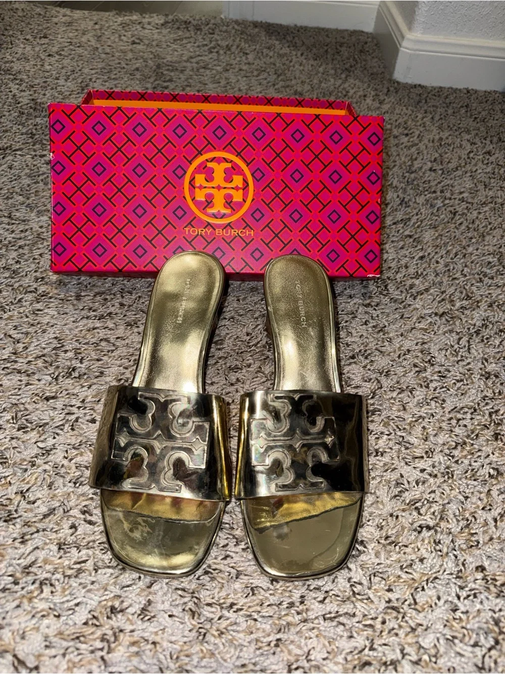 Tory Burch Ines Mule Gold Leather Slide Sandals